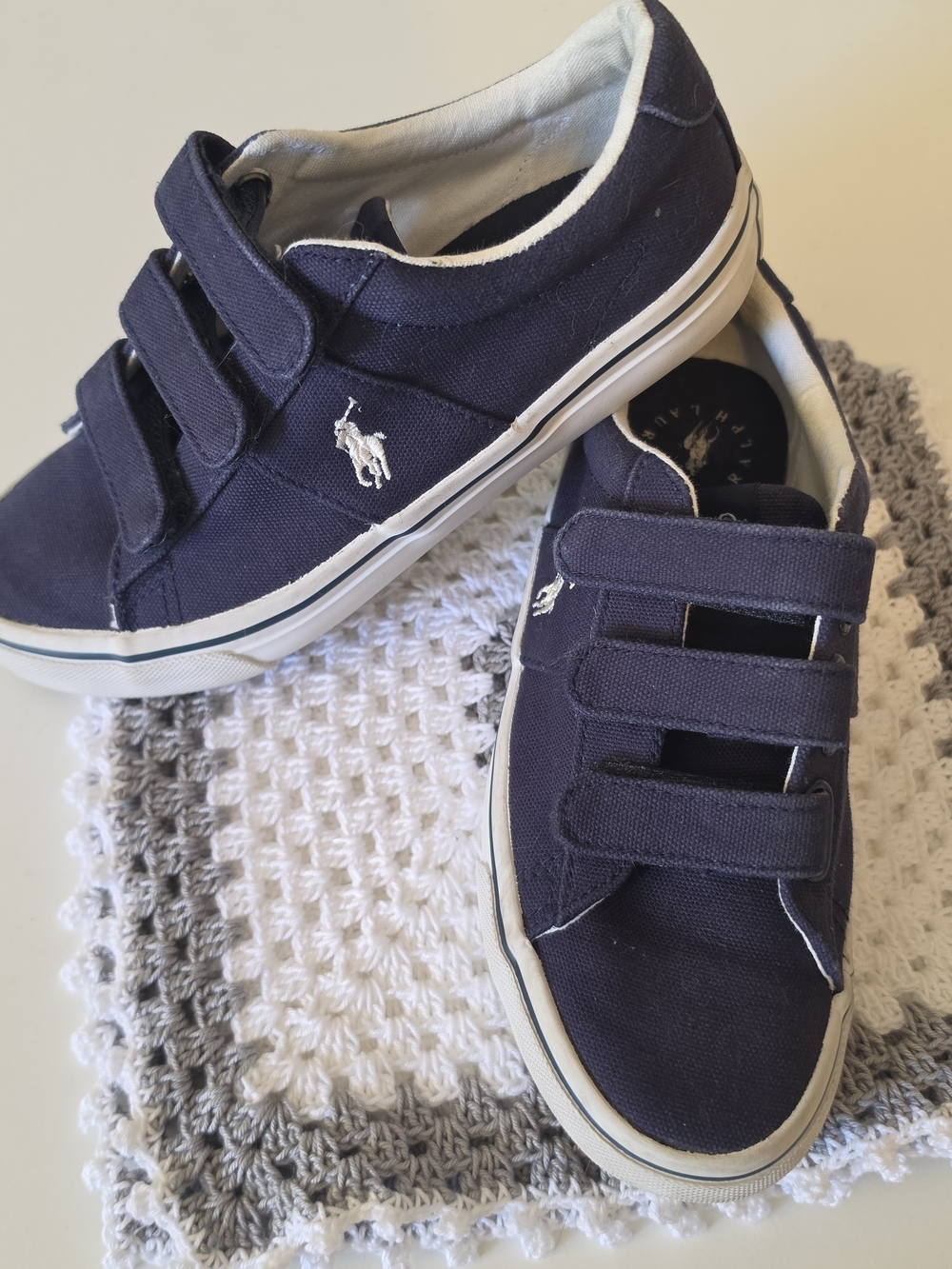 Polo Ralph Lauren Sayer EZ Unisex Kids Canvas Hook & Loop Navy/White US 3